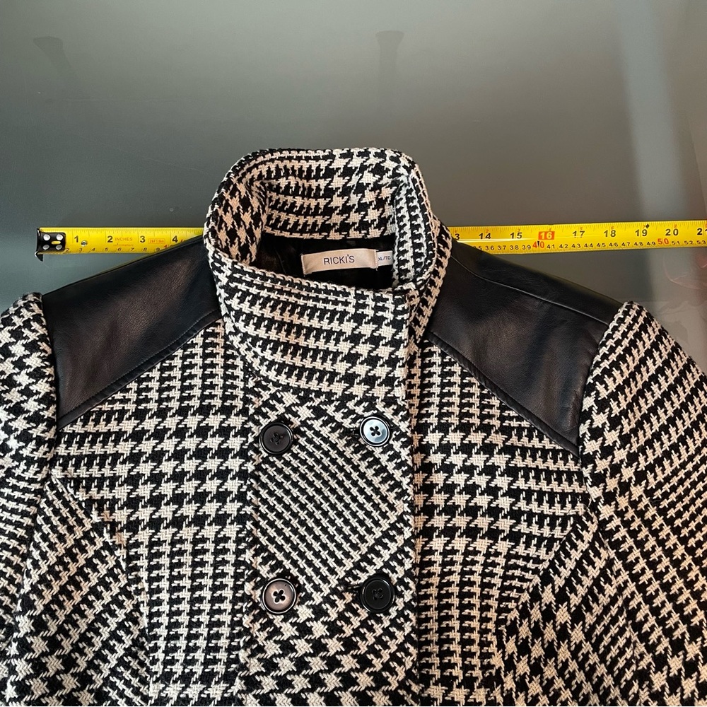 Ricki's Monochrome Houndstooth Trench Coat Jacket - Picture 9 of 15